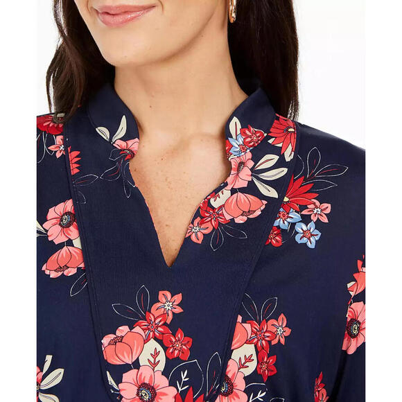 Charter Club Floral Print Split-Neckline Tunic Blue XS - Picture 3 of 3